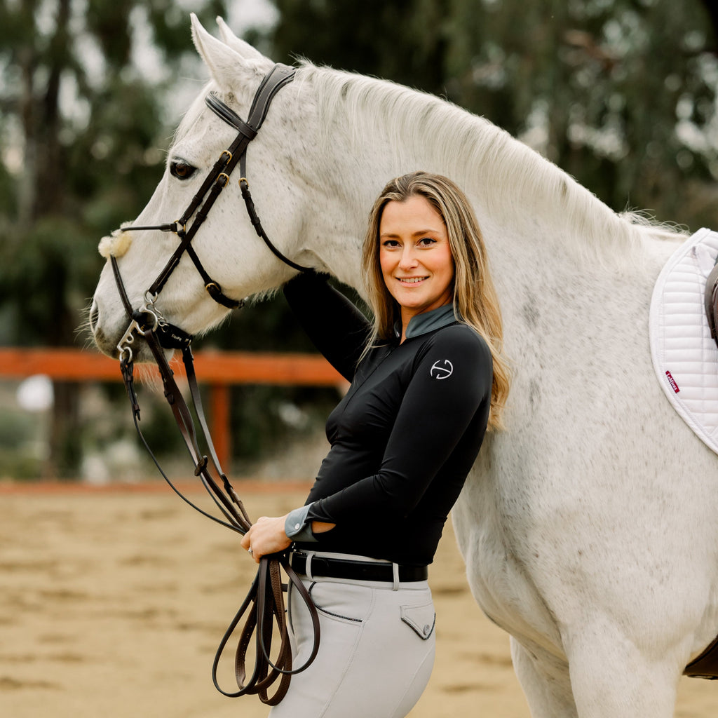 Roxana - Black & Luxe Gray Long Sleeve Riding Shirt