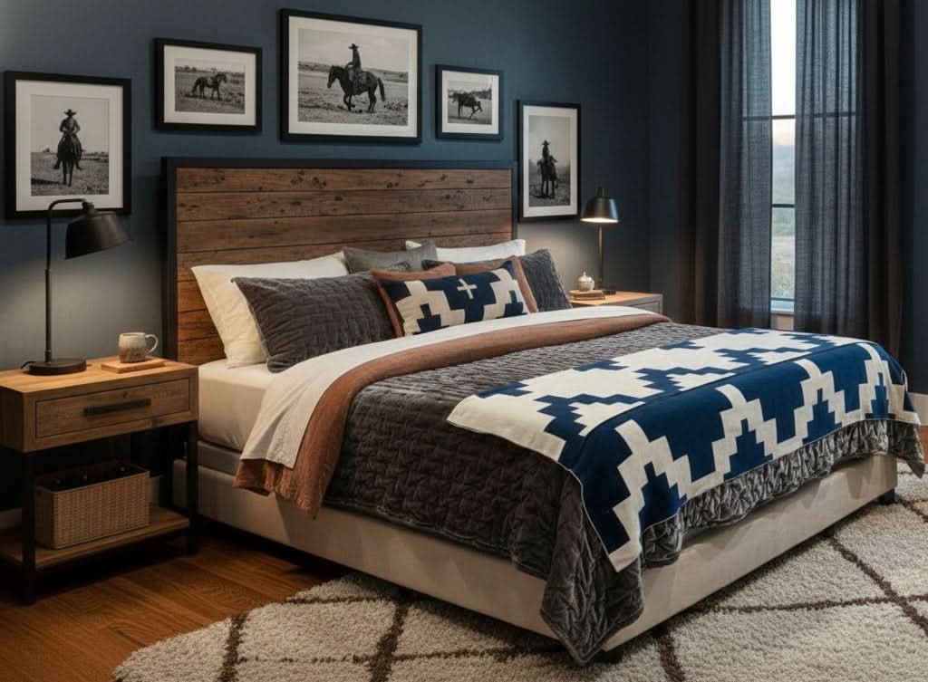 PRESIDIO NAVY + CREAM 100% COTTON -- 54"x74" Oversized Throw Blanket