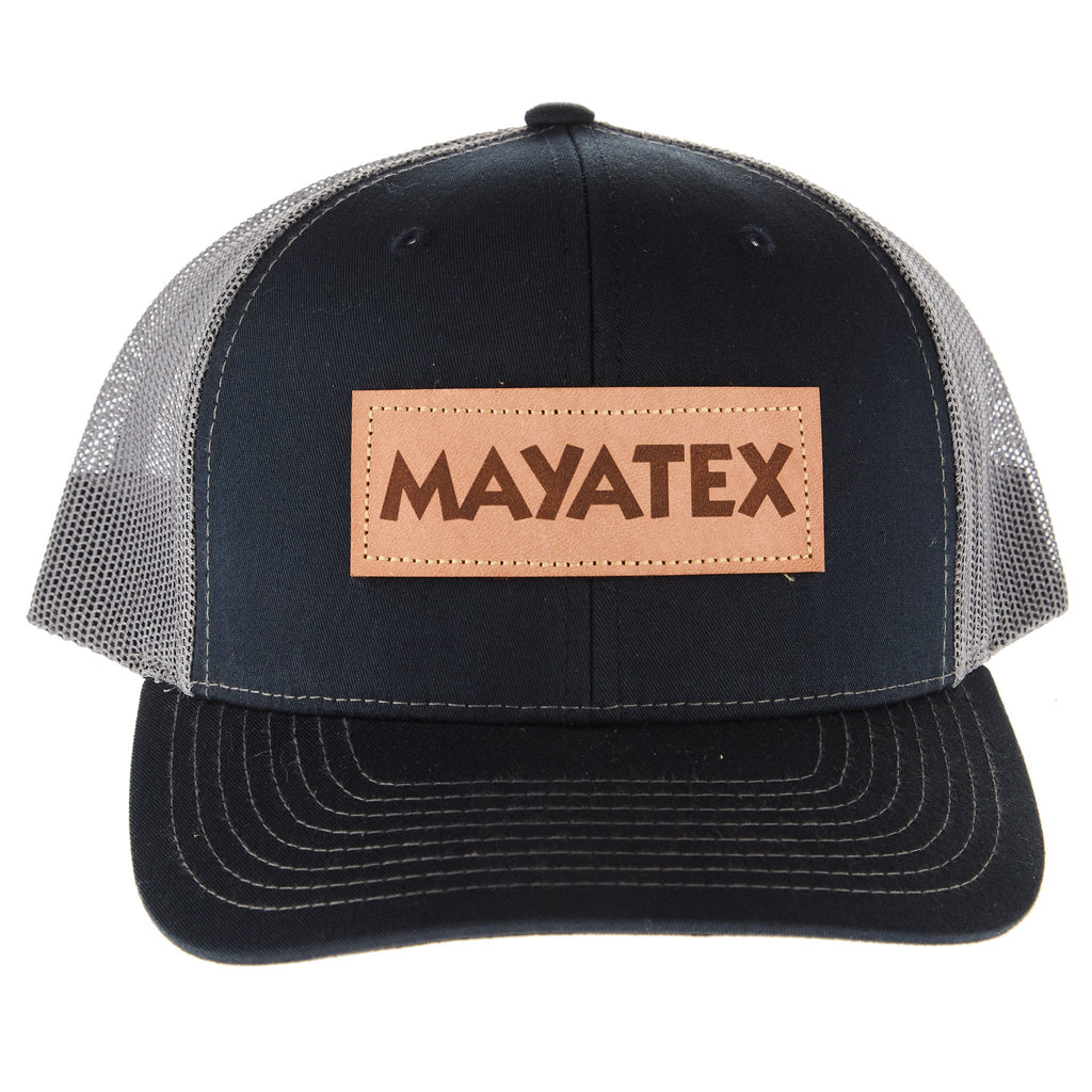 Navy And Charcoal Leather Patch Logo Mesh Back Cap