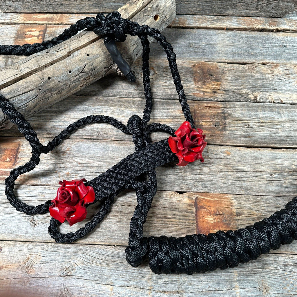 Black Mule Tape Halter - Red Rose #MT109