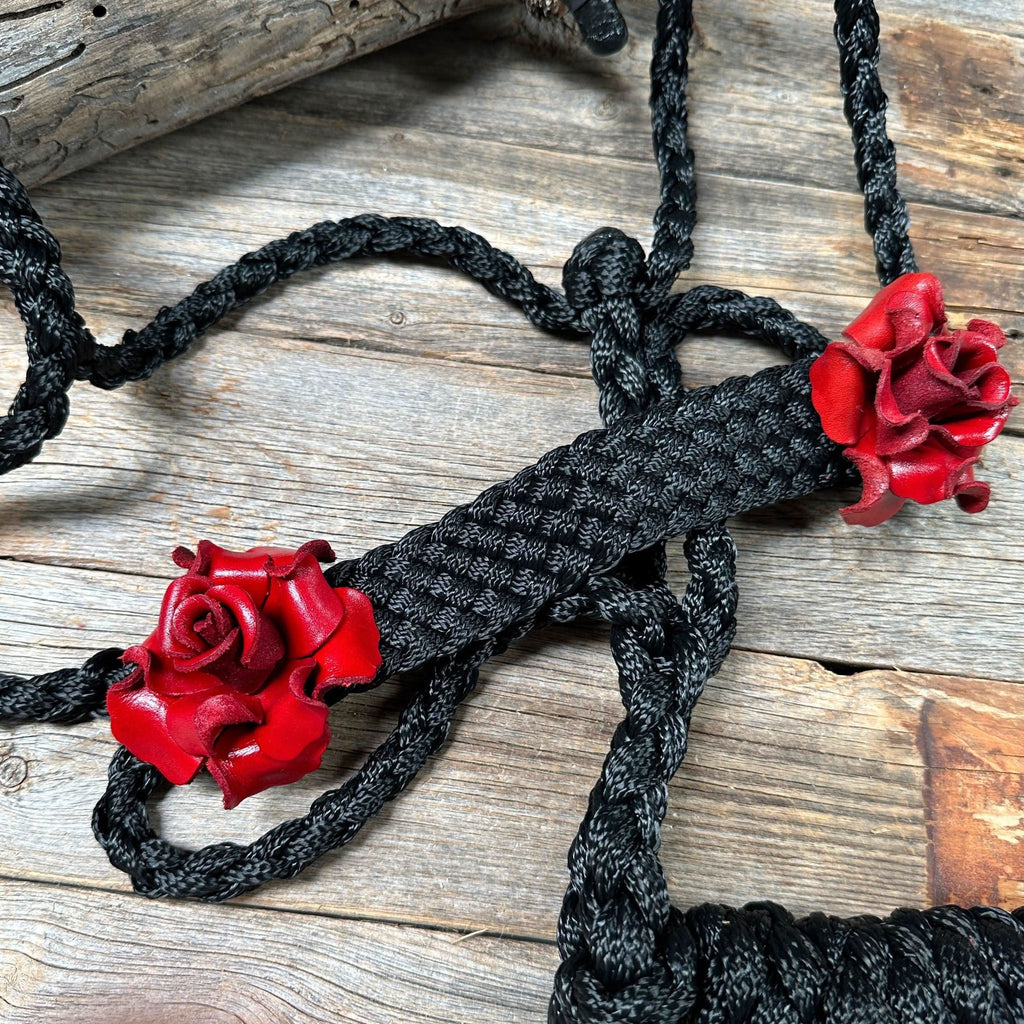 Black Mule Tape Halter - Red Rose #MT109