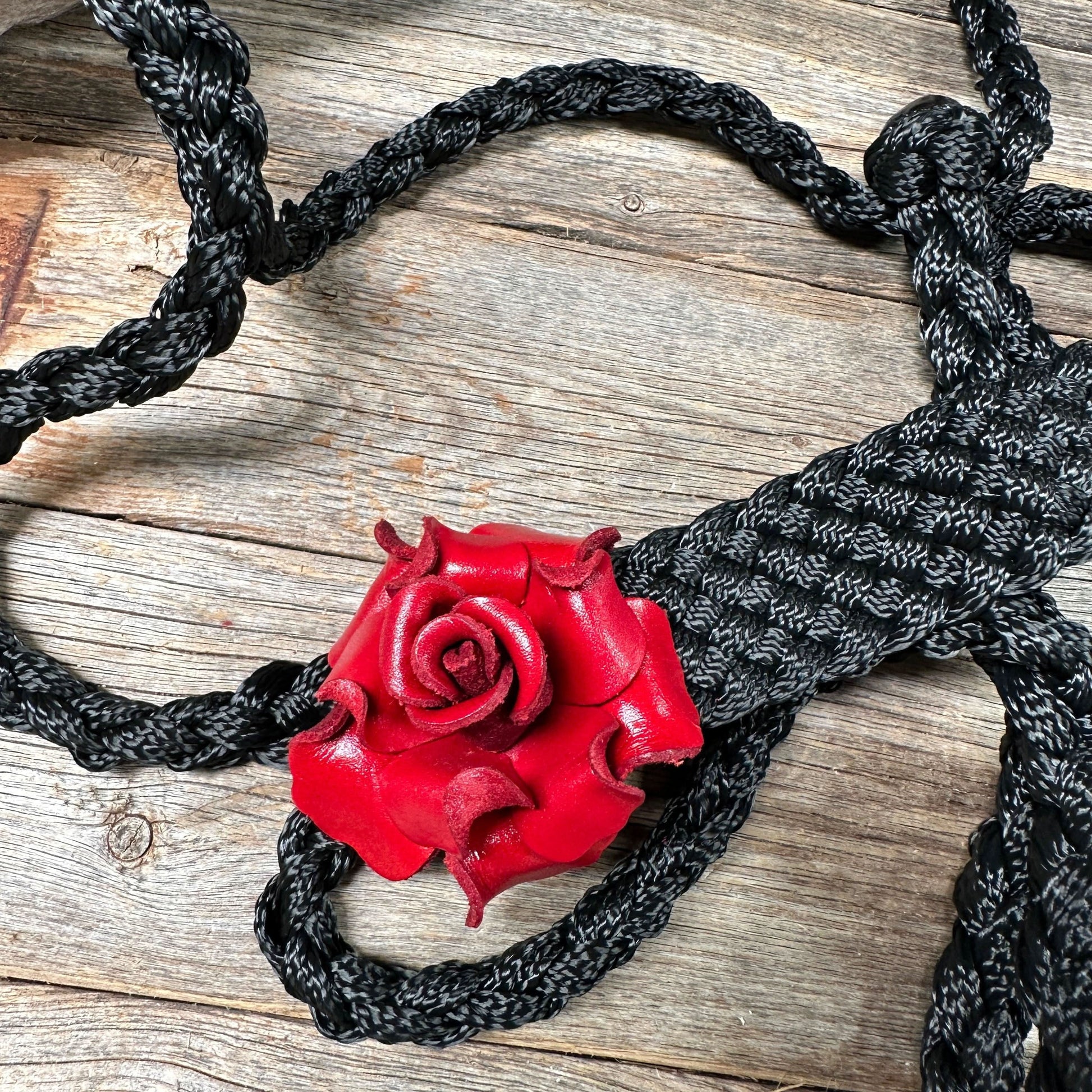 Black Mule Tape Halter - Red Rose #MT109