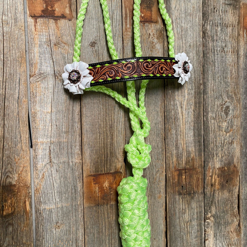 Lime Mule Tape Halter - White Flower #MT208