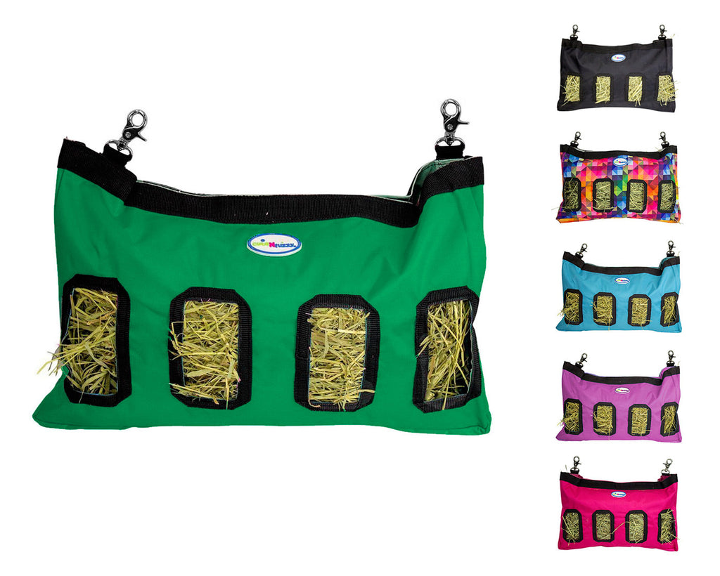 CuteNfuzzy 4-Opening Hay Bag for Rabbits, Guinea Pigs & Chinchillas, Medium Hanging Hay Feeder, 18" x 11" x 1.5", Helps Reduce Hay Waste & Cage Mess, 6-Month Warranty