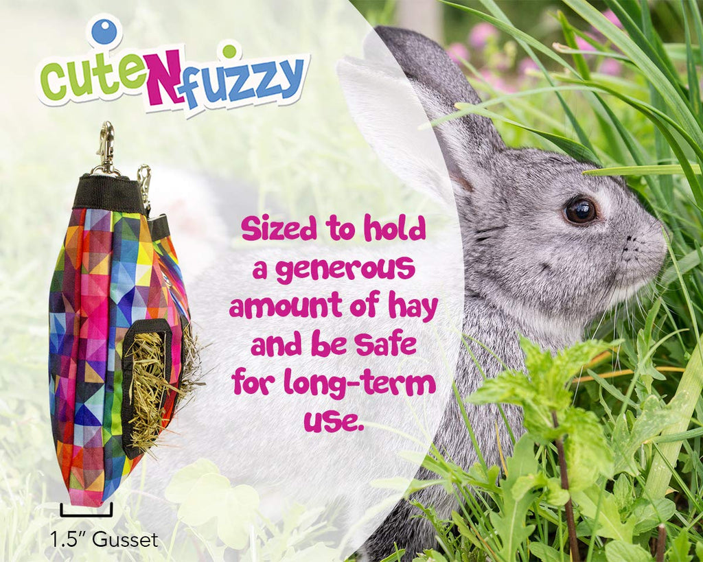 CuteNfuzzy 4-Opening Hay Bag for Rabbits, Guinea Pigs & Chinchillas, Medium Hanging Hay Feeder, 18" x 11" x 1.5", Helps Reduce Hay Waste & Cage Mess, 6-Month Warranty