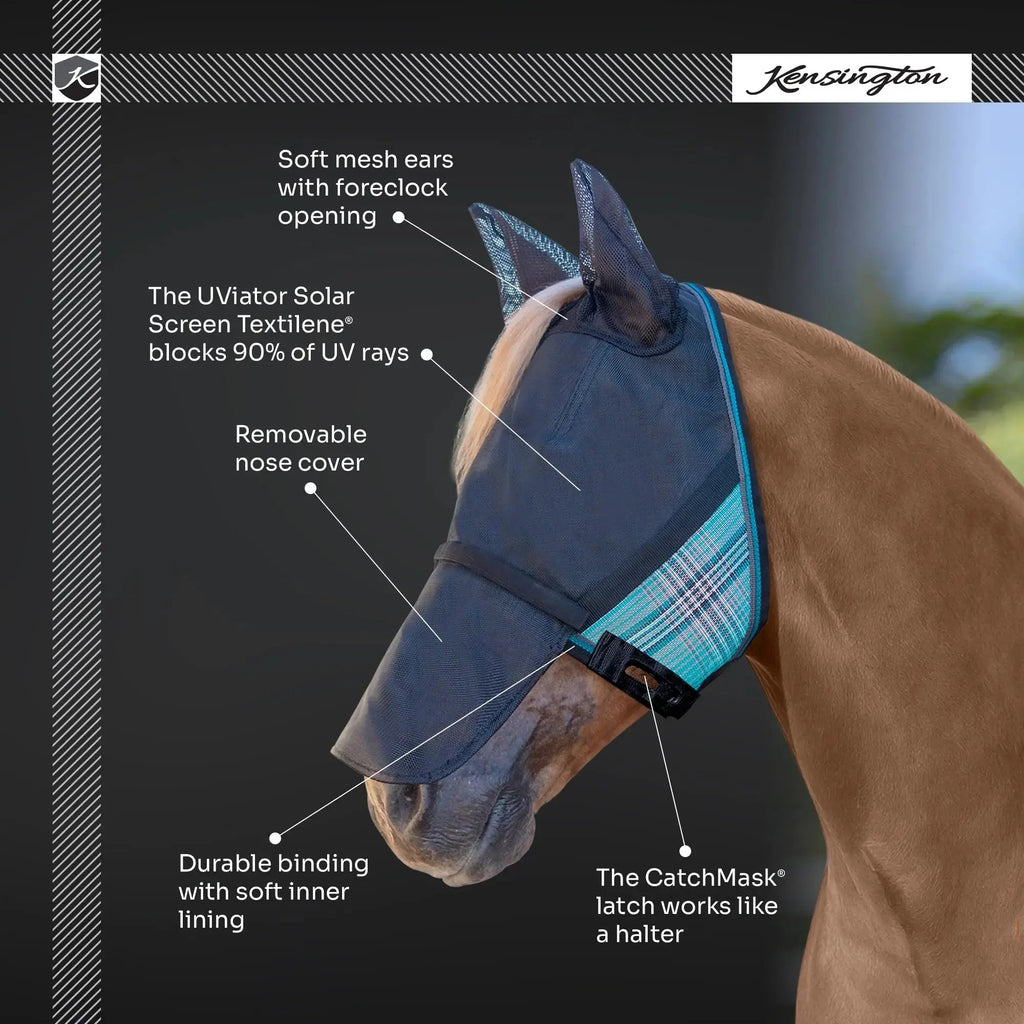 UViator CatchMask Fly Mask with Long Nose, Ears & 90% UV Protection
