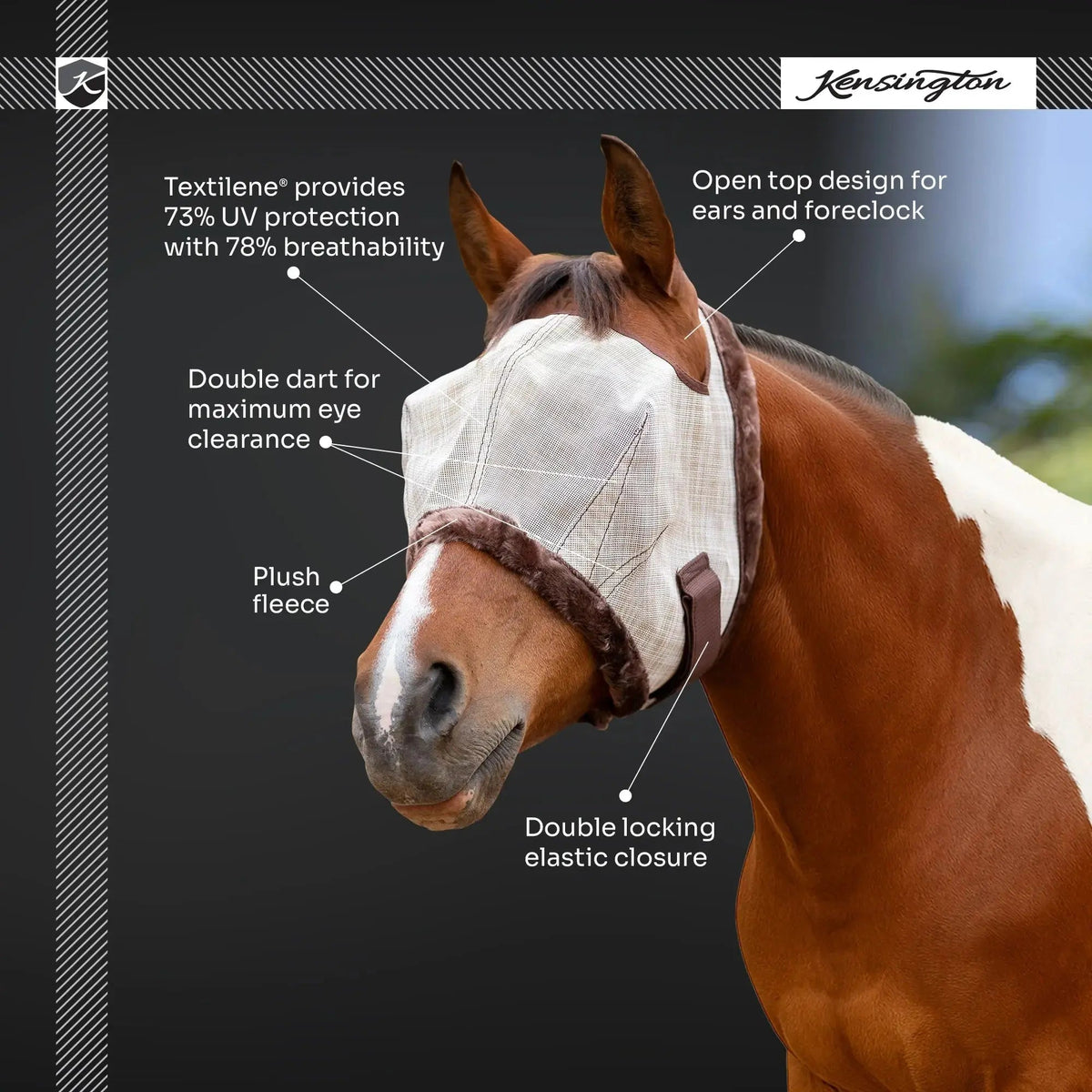 Fly Mask with Fleece Trim & 73% UV Protection - Open Top Design