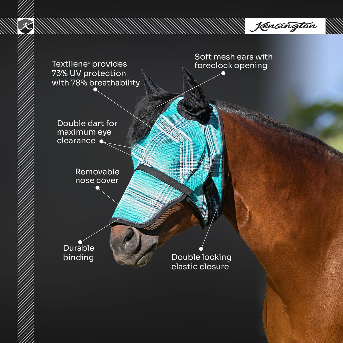 Fly Mask with Long Nose, Ears & 73% UV Protection
