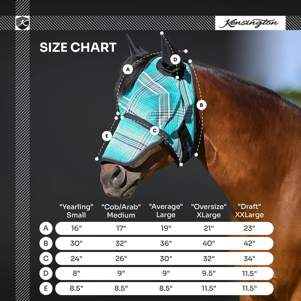 Fly Mask with Long Nose, Ears & 73% UV Protection