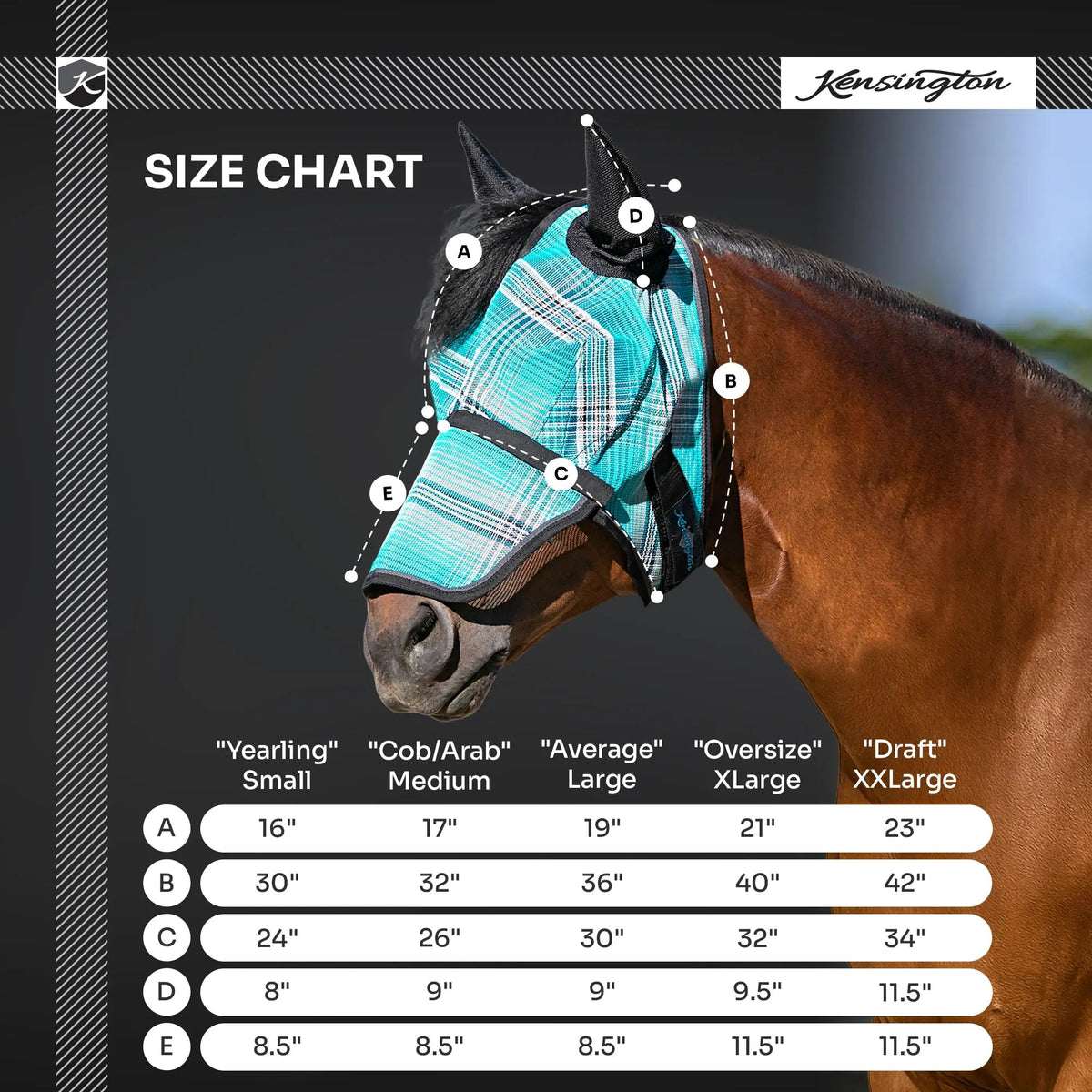 Fly Mask with Long Nose, Ears & 73% UV Protection