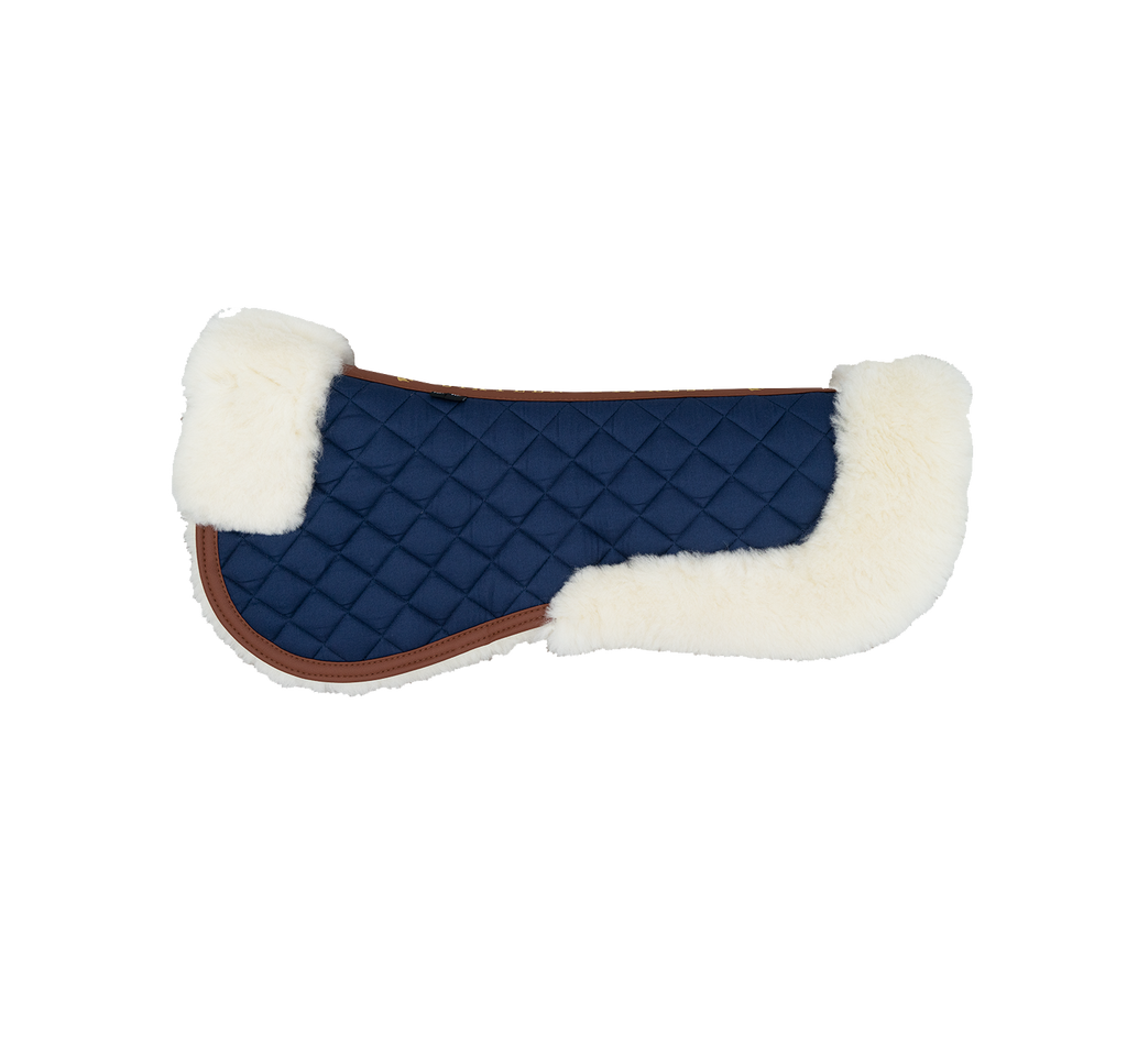 Merino Wool Fleece Half Pad, Navy & Cognac