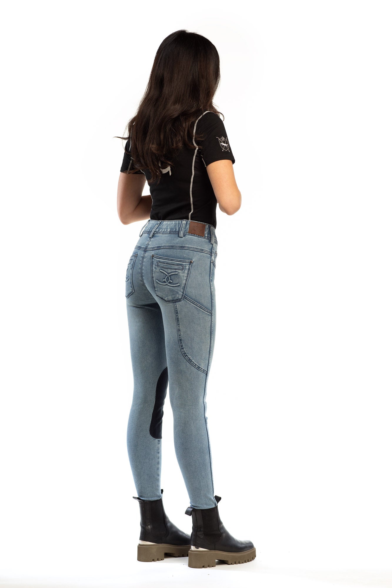 NEW Equestrian Jean - Knee Patch with Cell Phone Pocket - Faded Blue