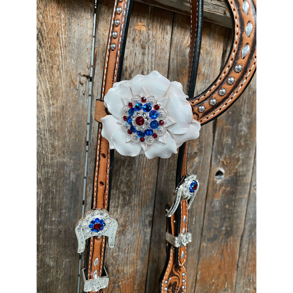 Silver Buckstitch Patriotic One Ear Tack Set  #OEBC470