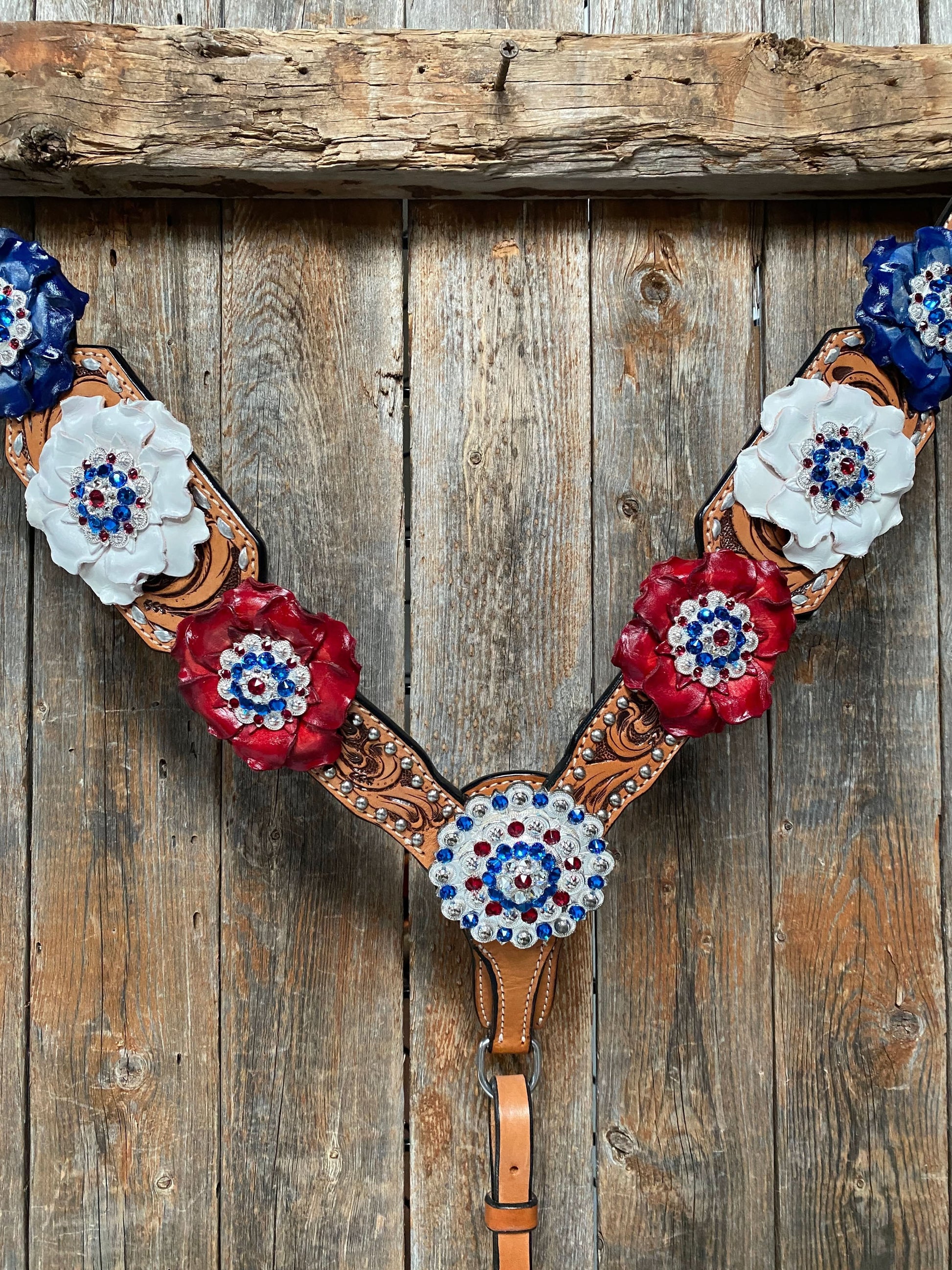 Silver Buckstitch Patriotic One Ear Tack Set  #OEBC470