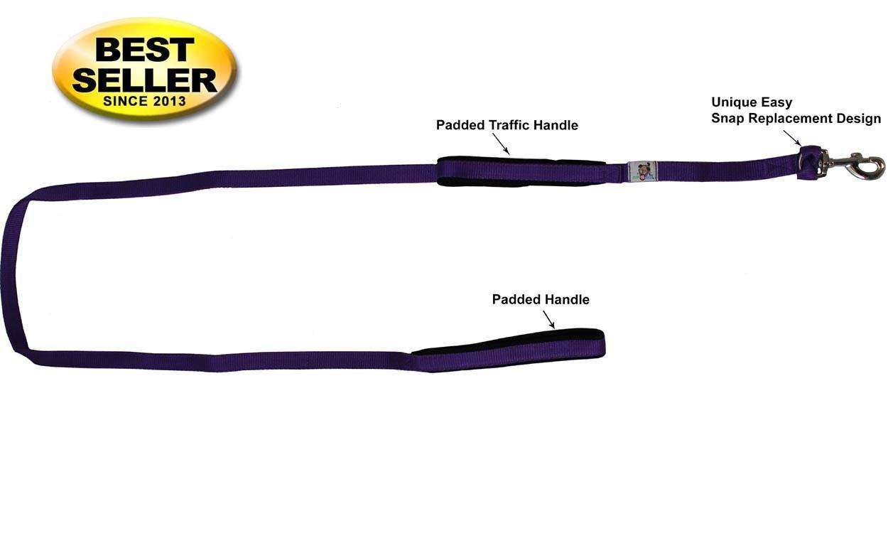 Padded Double Handle Dog Leash w Warranted Snap Design 3/4" x 6'