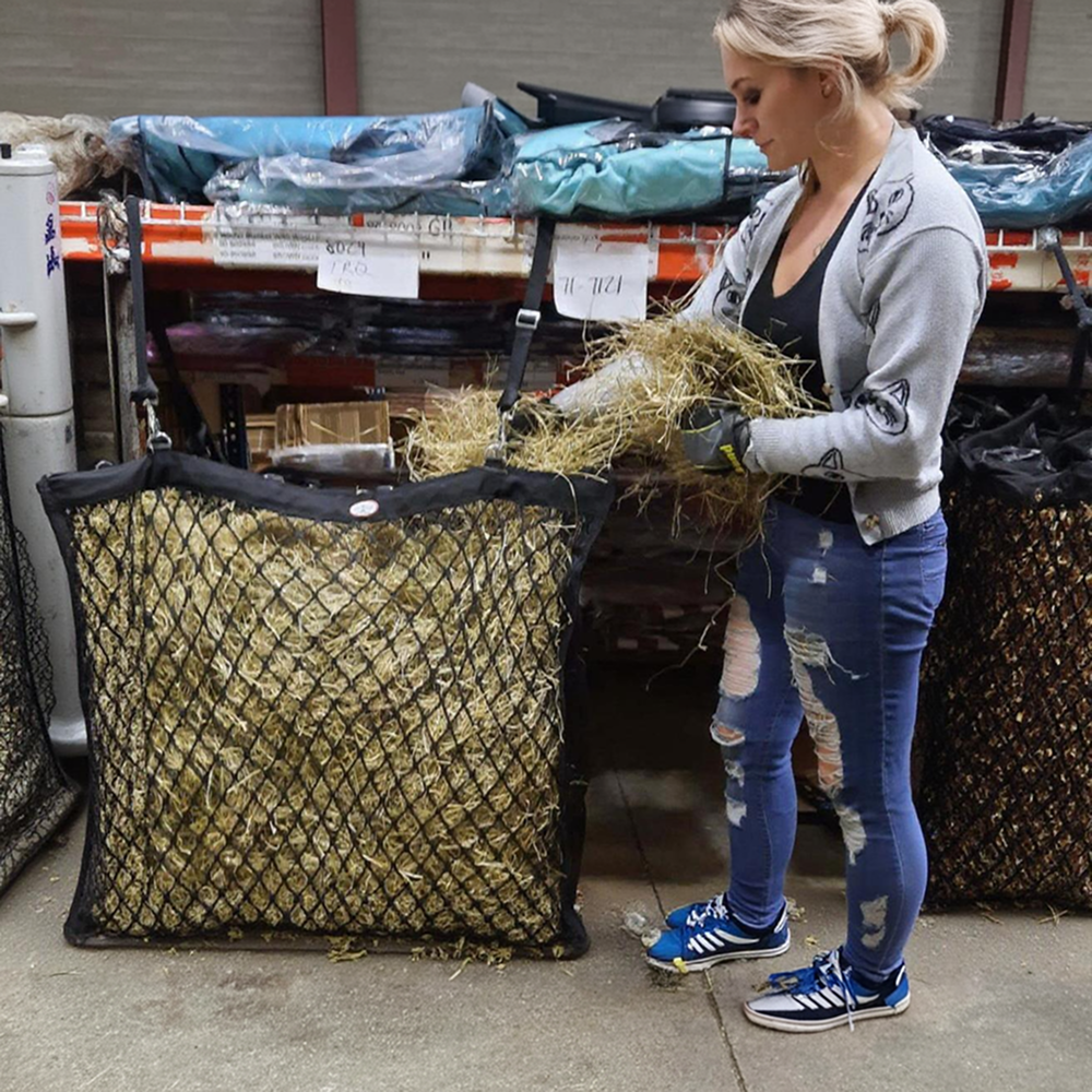 Paris Tack XL Knotless Slow Feed Hay Net – Double-Sided Design with 1000D Mesh Sides, Soft on Muzzles, Holds 6 Flakes