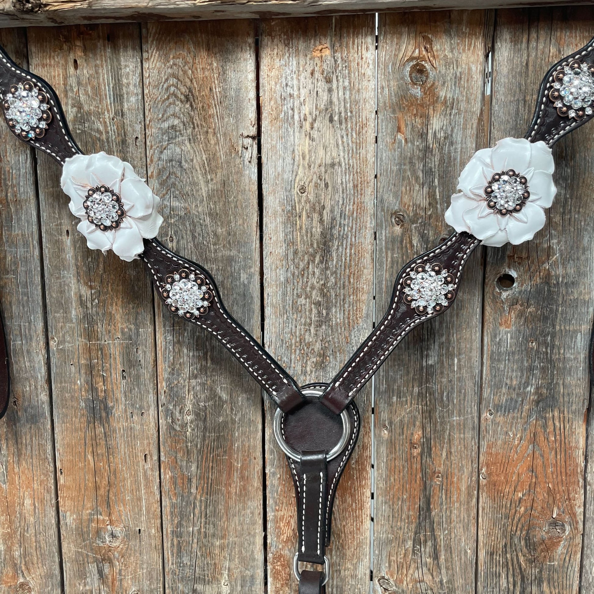 Dark Oil Basketweave White Browband/One Ear Tack Set with Witherstrap  #BBBC453