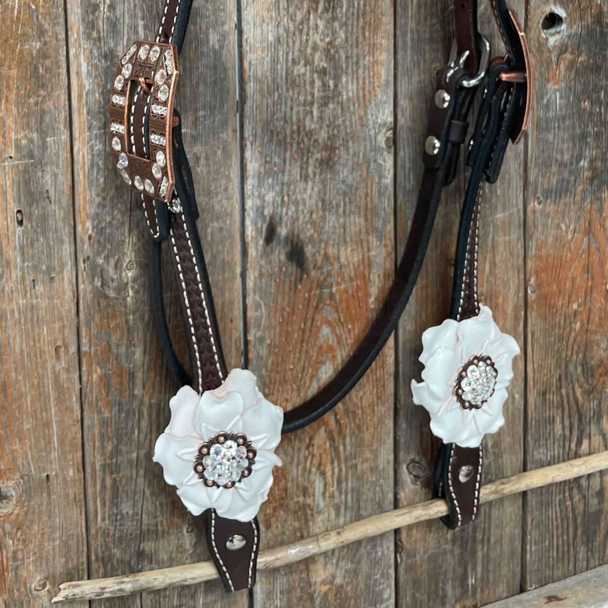 Dark Oil Basketweave White Browband/One Ear Tack Set with Witherstrap  #BBBC453