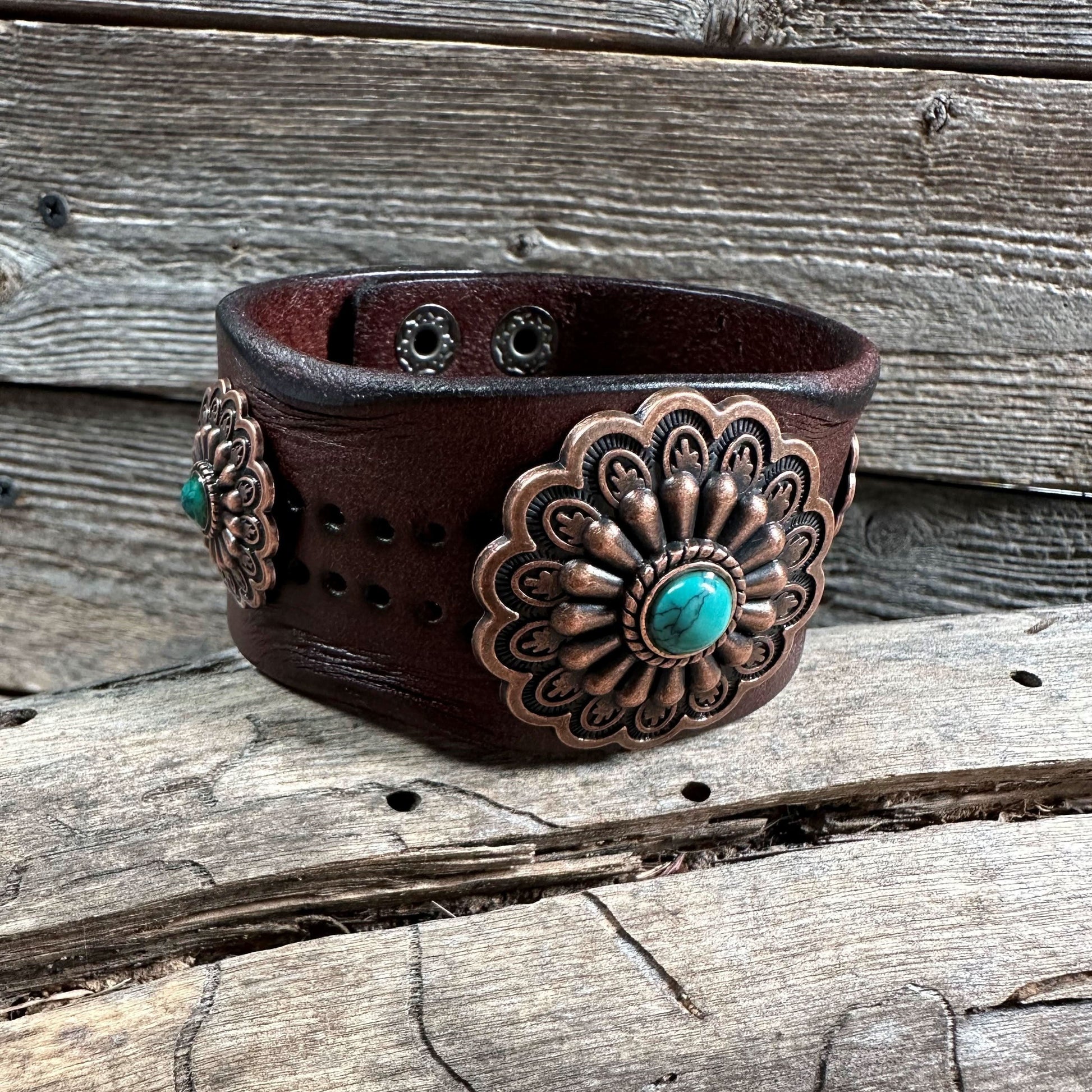 Copper Floral Leather Bracelet LB106