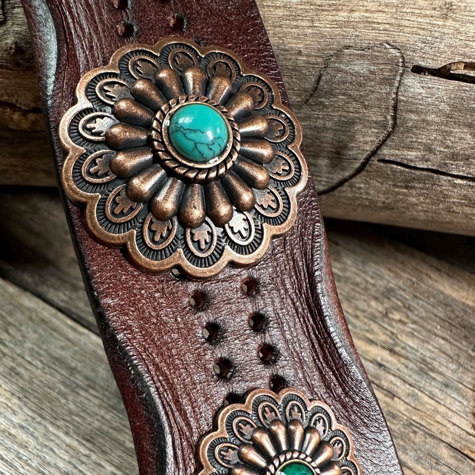 Copper Floral Leather Bracelet LB106