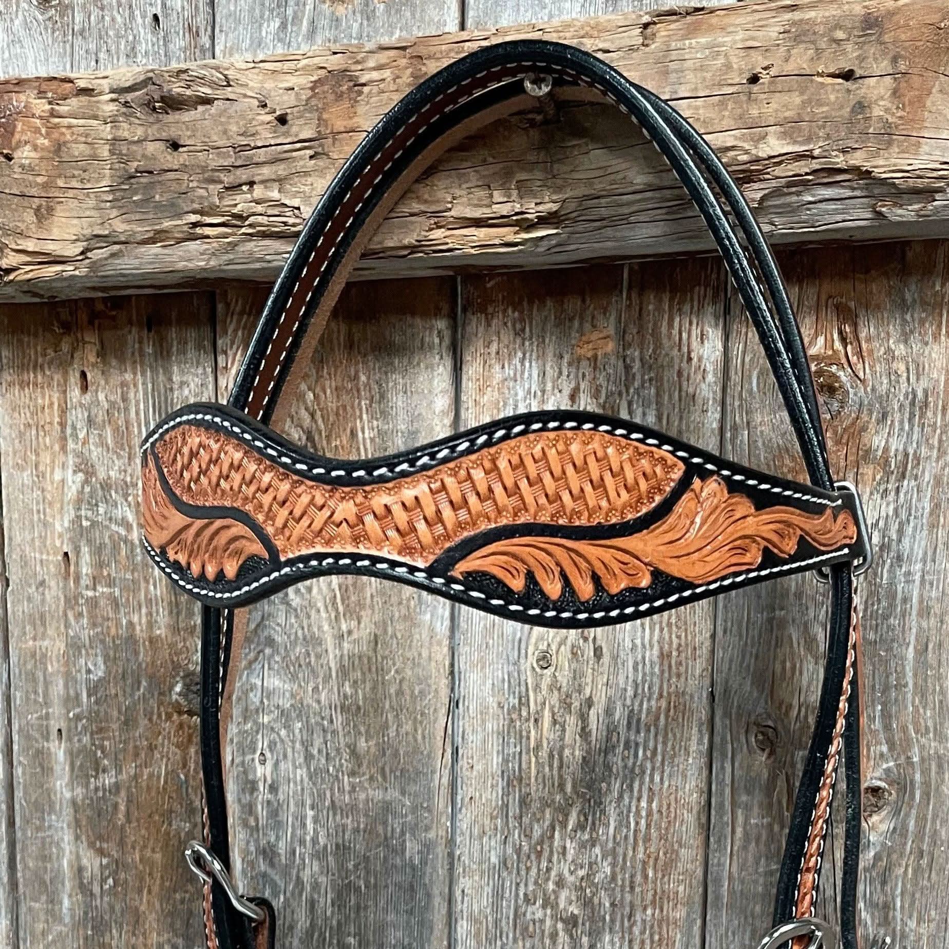 Basketweave - Leaf Scalloped Two Tone Browband Headstall/Bridle #23078