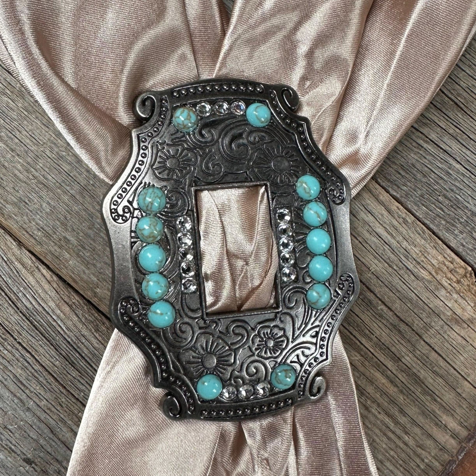 Extra Large Antique Silver Turquoise and Clear Buckle Slide SASTQCL