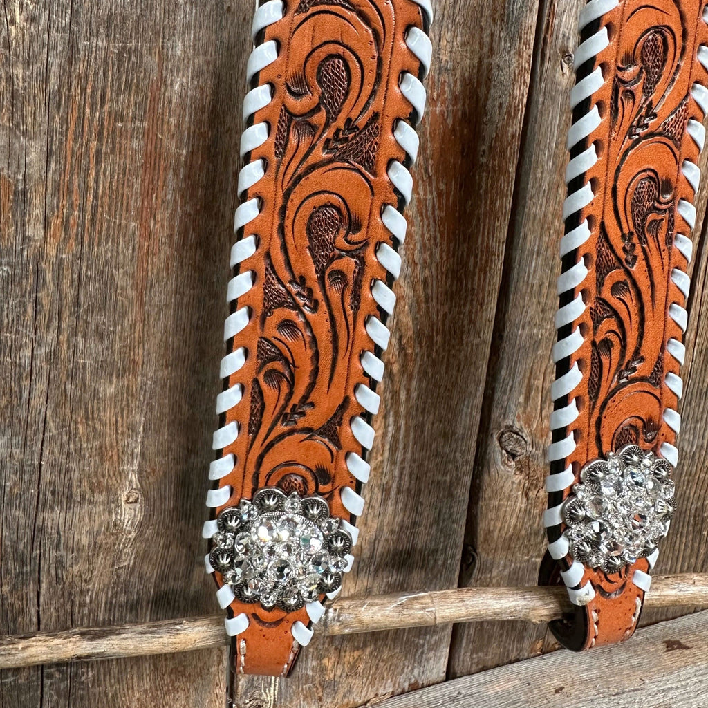 Light Oil Whipstitch White Daisy One Ear/ Breastcollar Tack Set #OEBC519