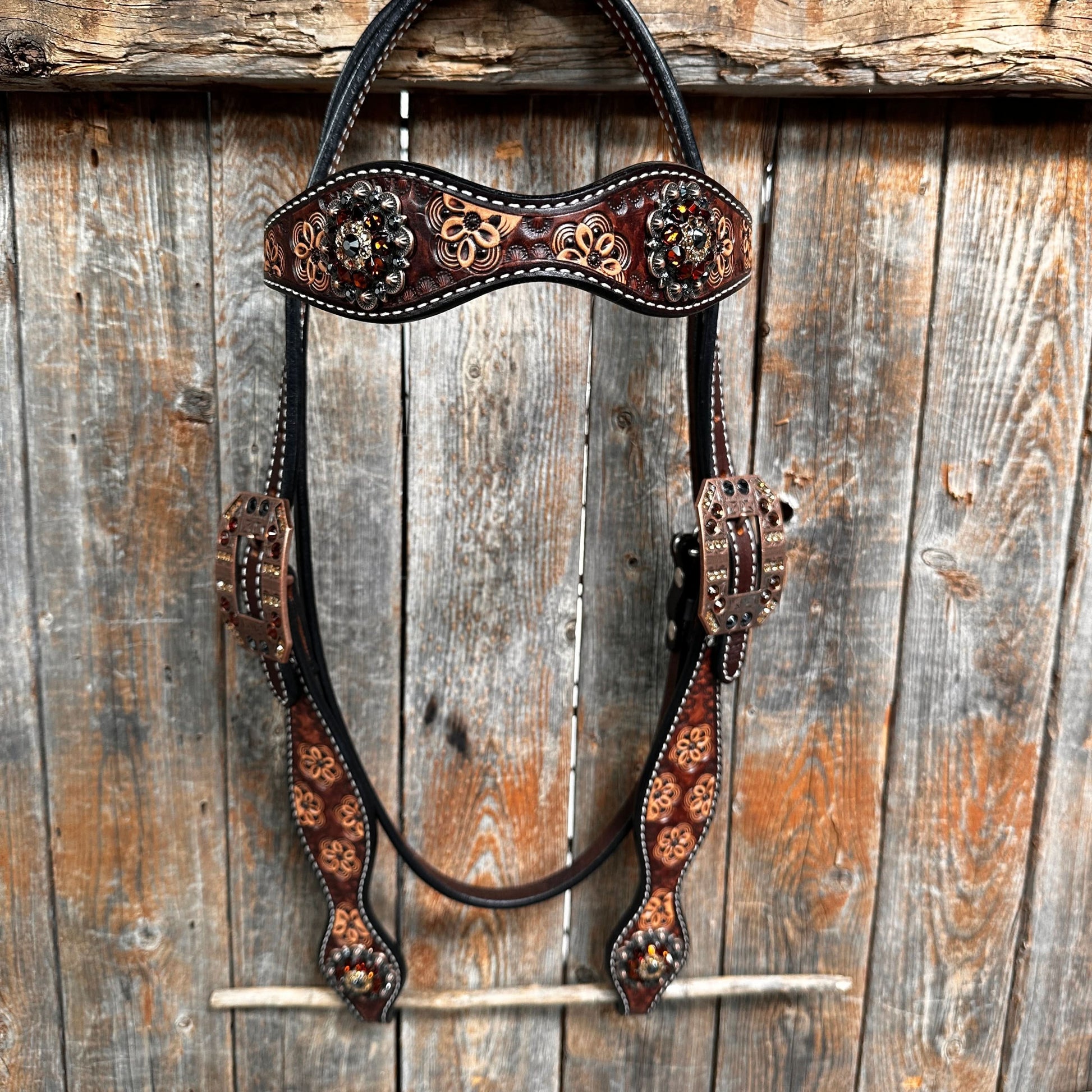 Flower Power and Chocolate Browband/One Ear Headstall & Breastcollar Tack Set #BBBC588