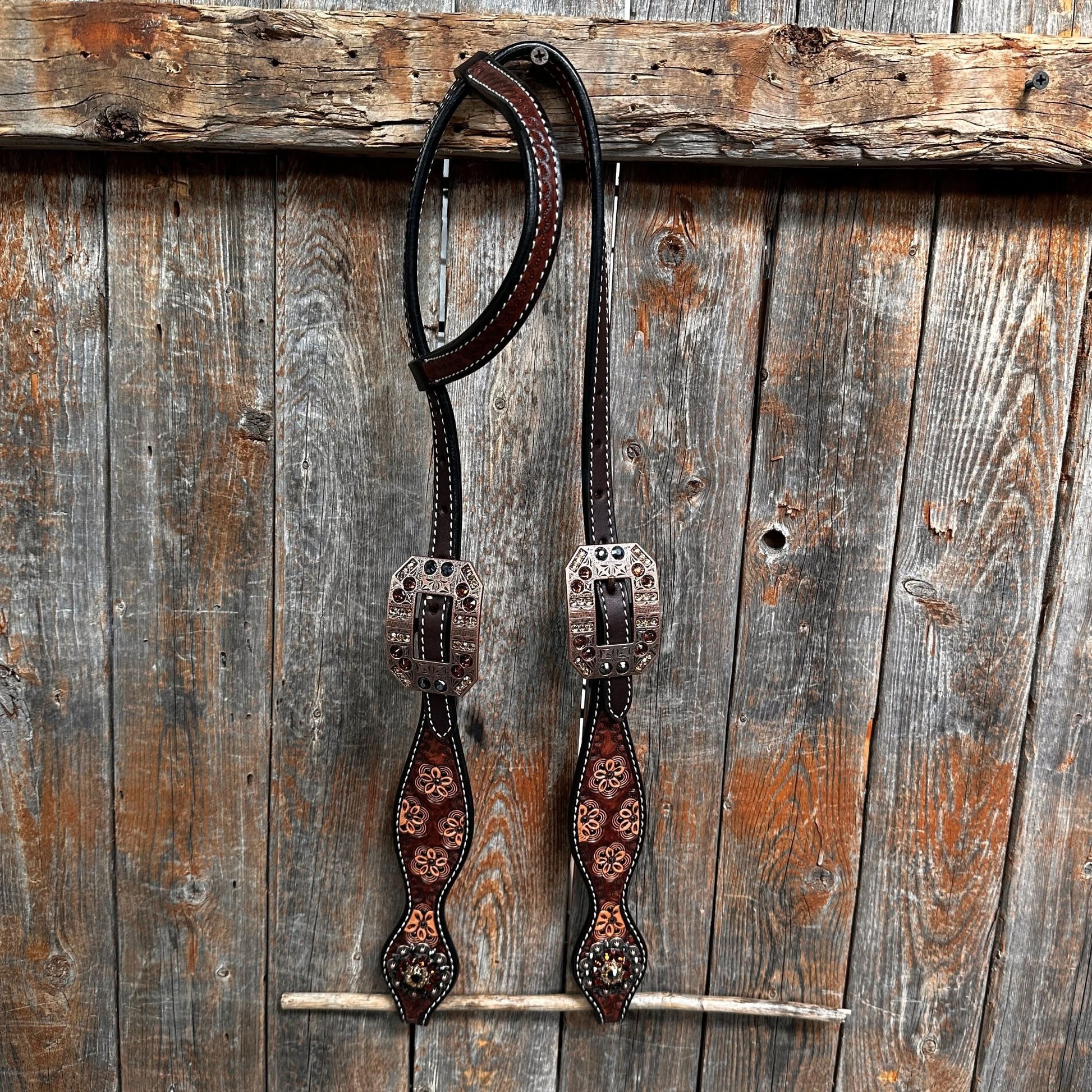 Flower Power and Chocolate Browband/One Ear Headstall & Breastcollar Tack Set #BBBC588