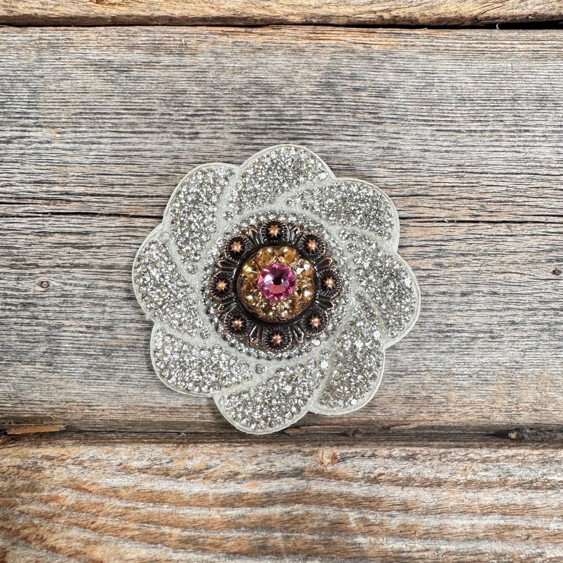 White Flower Rhinestone Rosette - Assorted Conchos