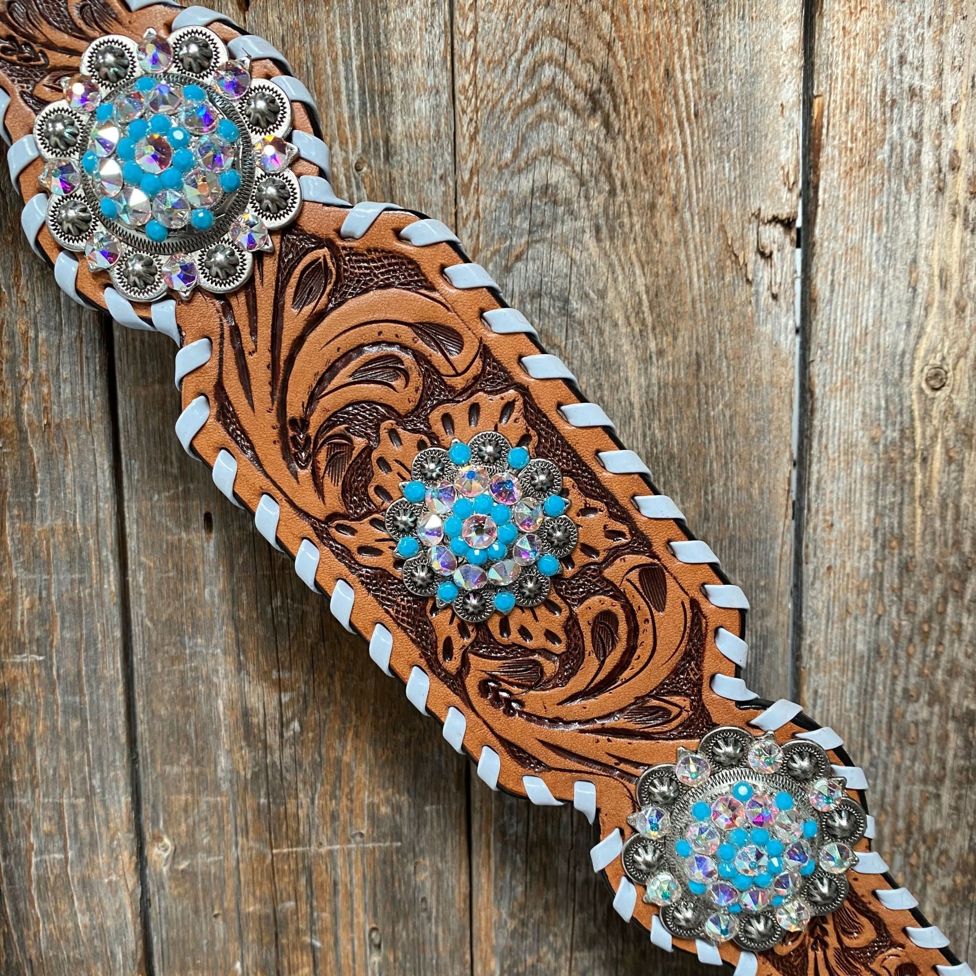 Whipstitch Turquoise & AB Browband/One Ear Tack Set with Wither Strap  #BBBC463