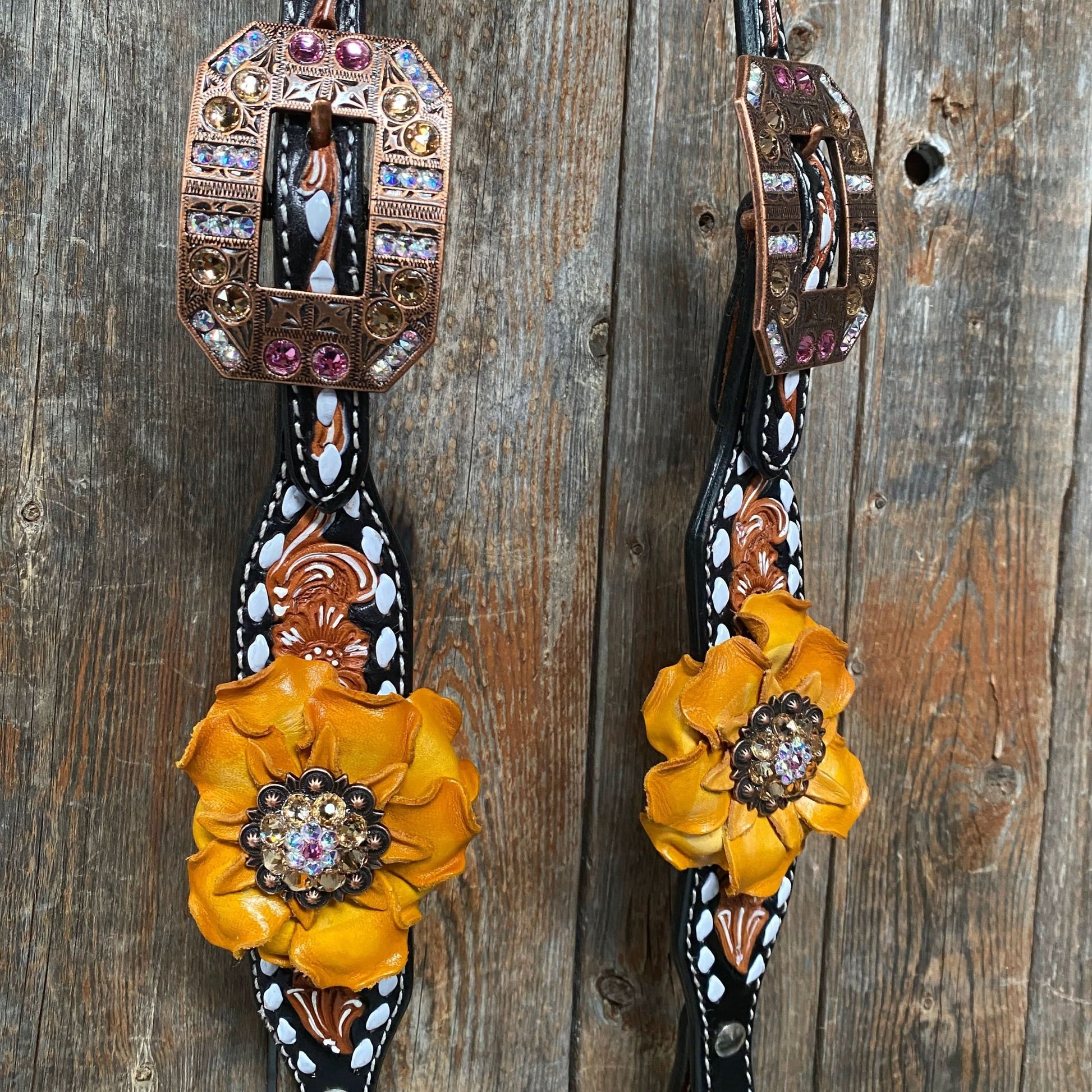 Classic Yellow and Pink Browband/One Ear Tack Set with Wither Strap  #BBBC464