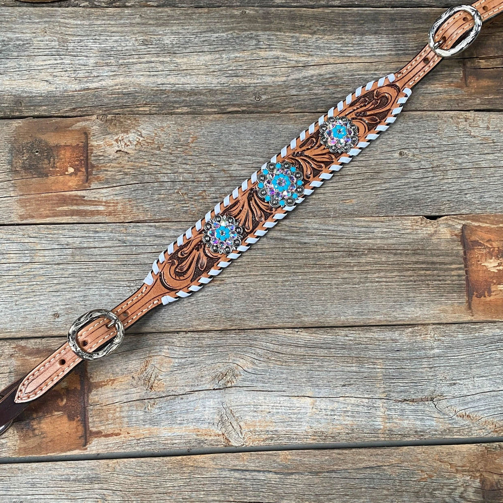 Whipstitch Turquoise & AB Browband/One Ear Tack Set with Wither Strap  #BBBC463