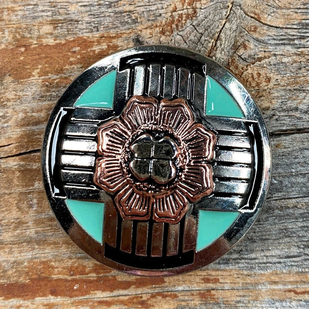 Antique Silver with Copper Flower Concho 1.5" W190L