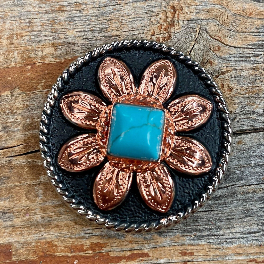 Copper Turquoise Sunflower Concho 1.5" W188L