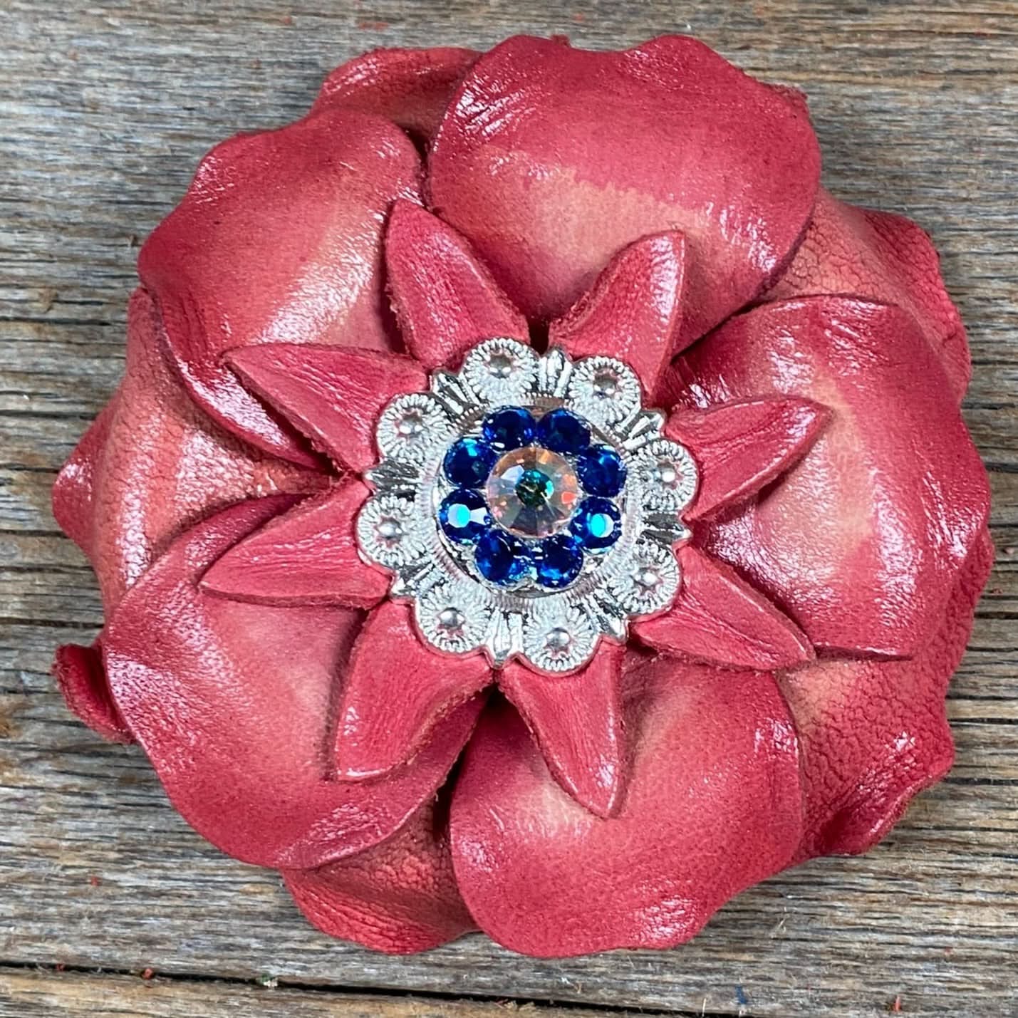 Pink Gardenia Leather Flowers - 1" Crystal Conchos - Options