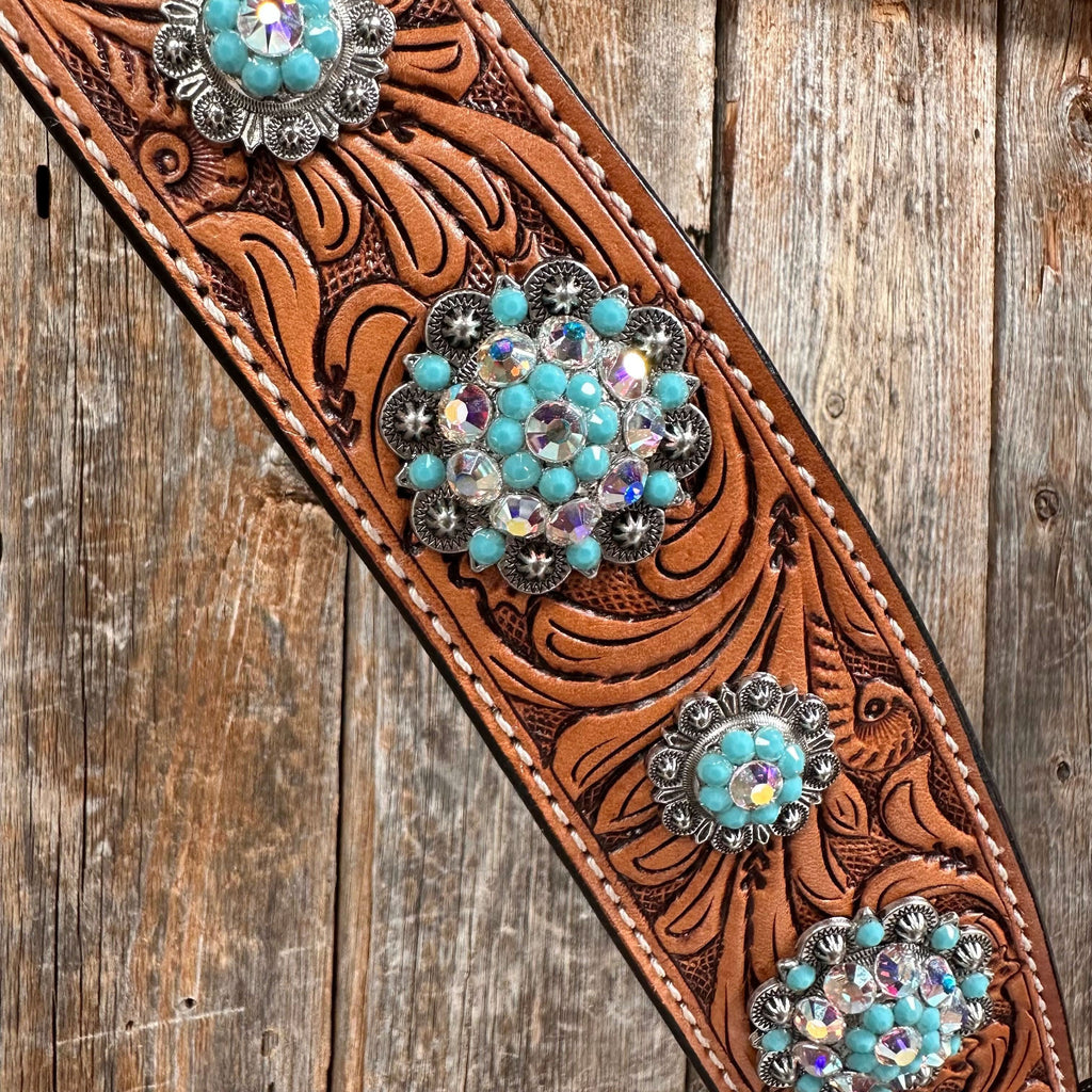 Light Oil Buckaroo Roper Turquoise and AB One Ear & Breastcollar Tack Set #OEBC559