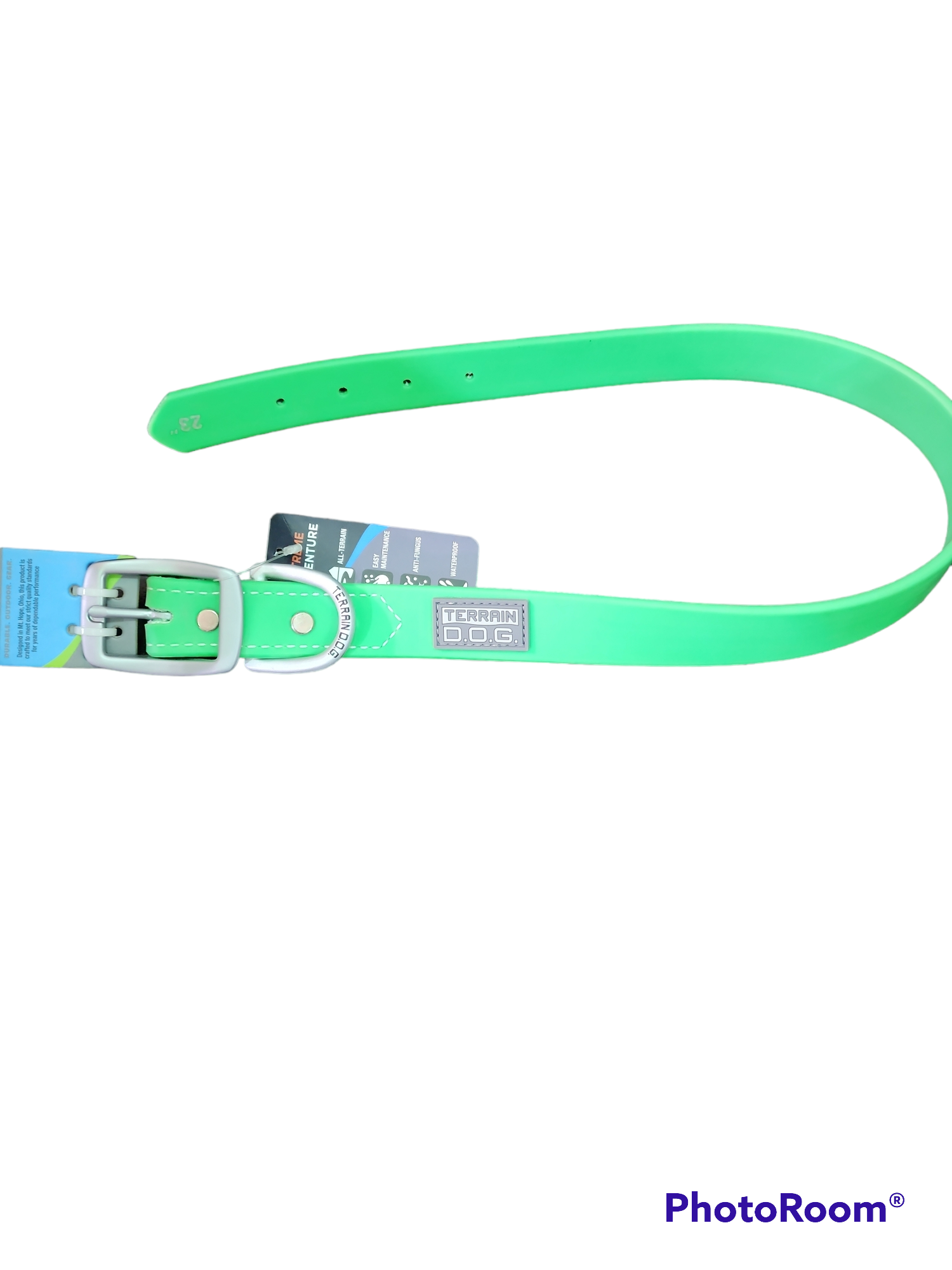 X-Treme Adventure Dog Collar, 1" LIME GREEN- 21" -L