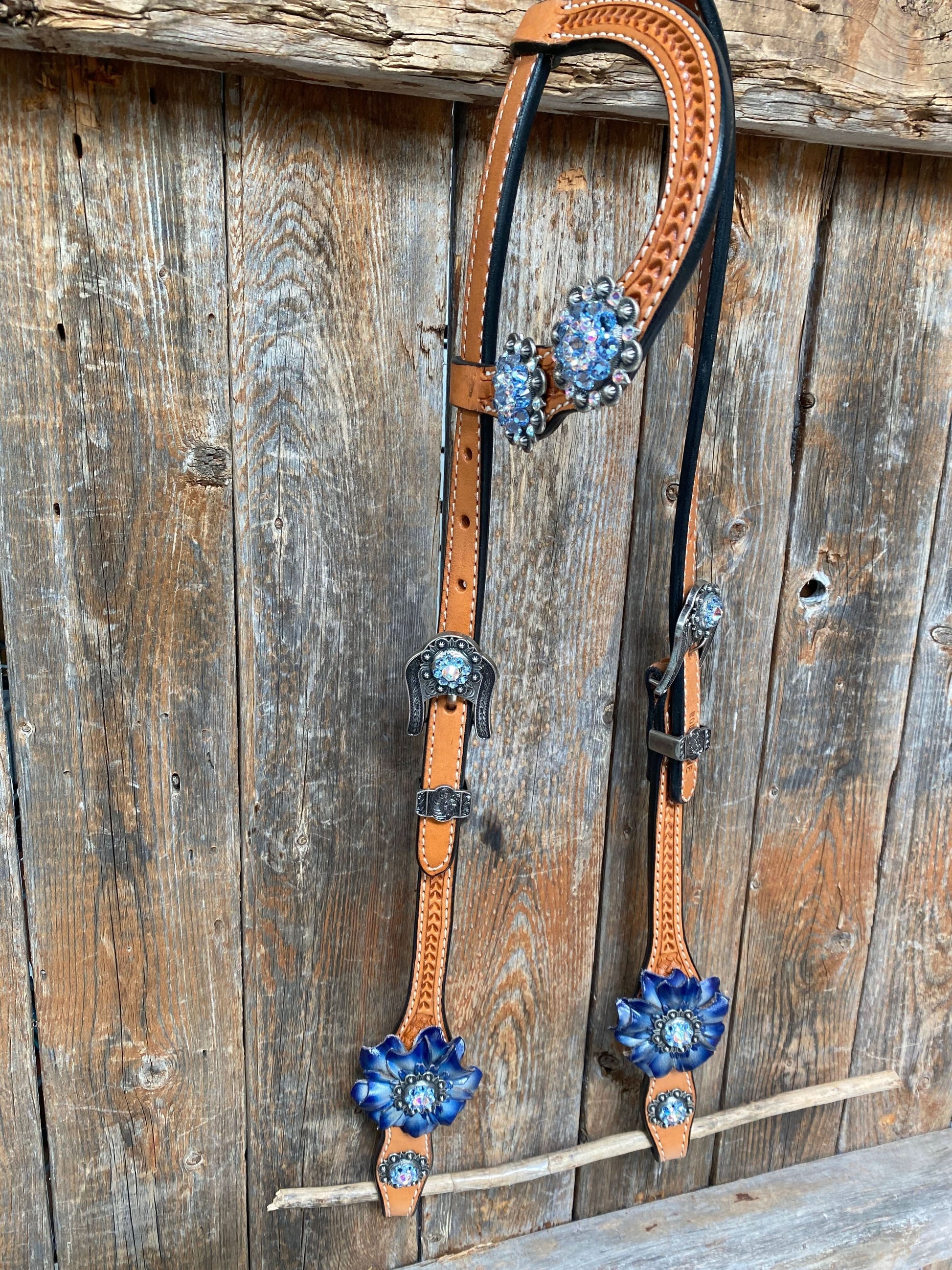Light Oil Basketweave Blue Wither Strap, One Ear & Breastcollar Tack Set #OEBC438