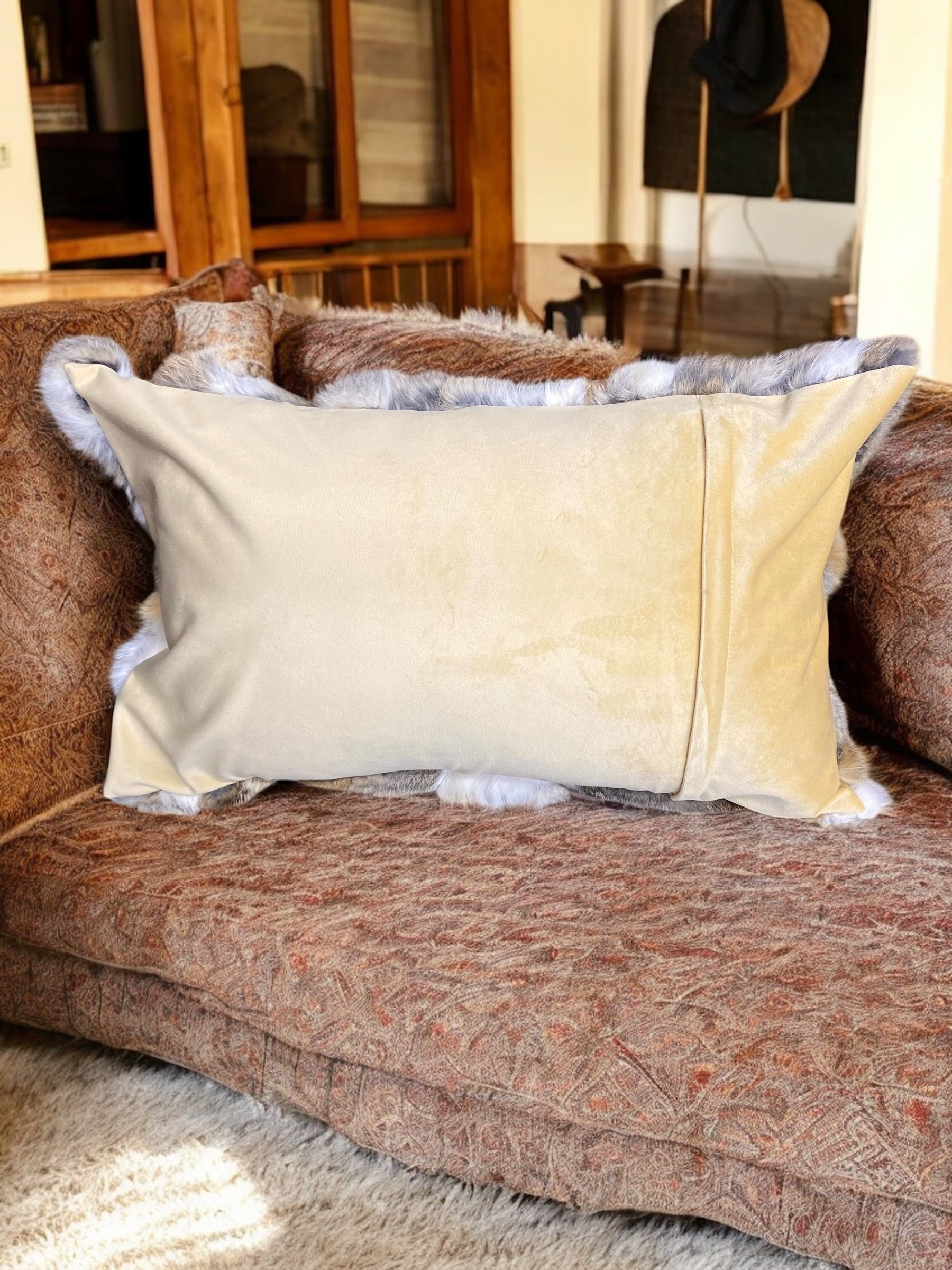 Tan & White Rabbit Lumber Pillow