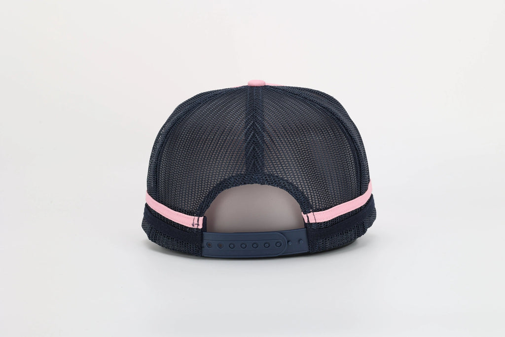 Neon Spur Logo Pink & Navy Stripe Trucker Hat