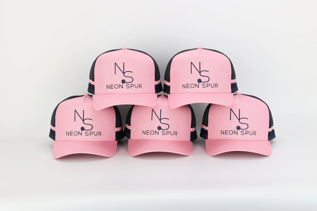 Neon Spur Logo Pink & Navy Stripe Trucker Hat