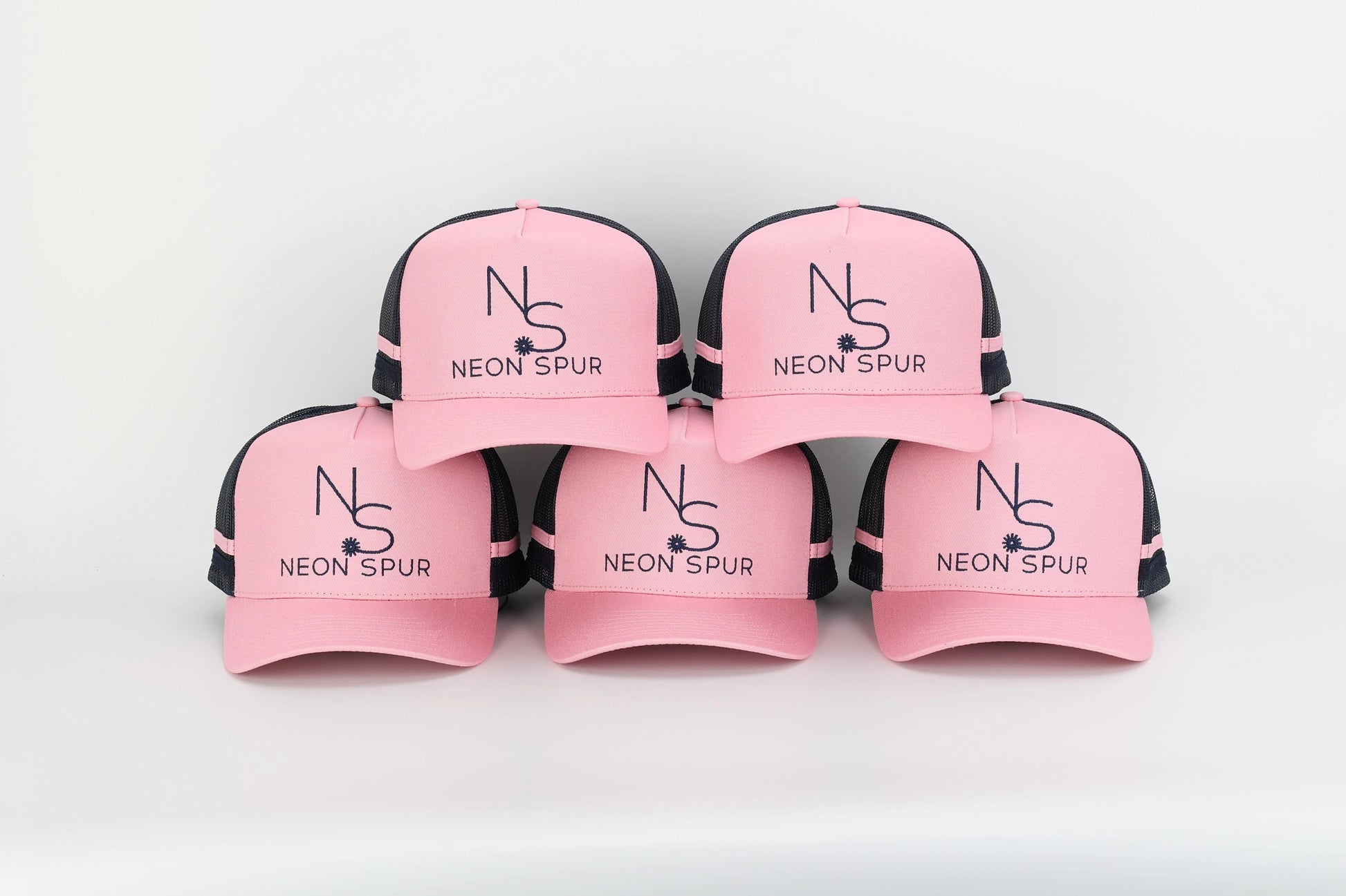 Neon Spur Logo Pink & Navy Stripe Trucker Hat