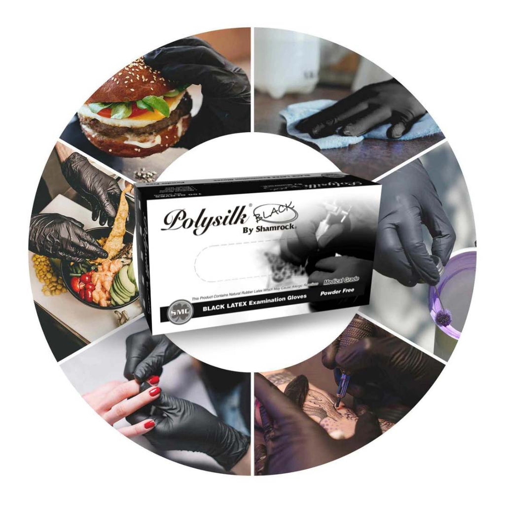 Polysilk by Shamrock Black Latex Gloves - Exam Grade, Powder Free (4 Mil), 1,000 Gloves - BOGO 20% OFF