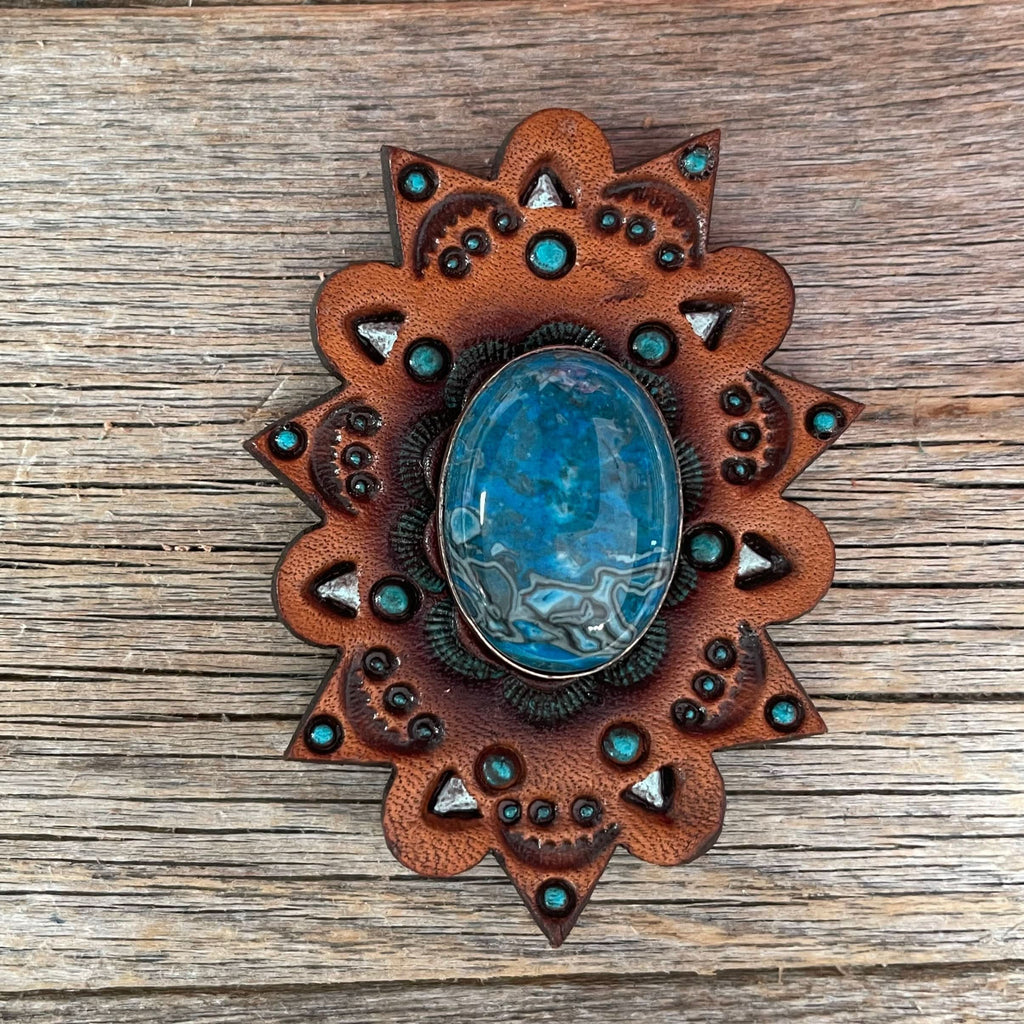 Blue Cabochon Stone - Leather Rosette Options -