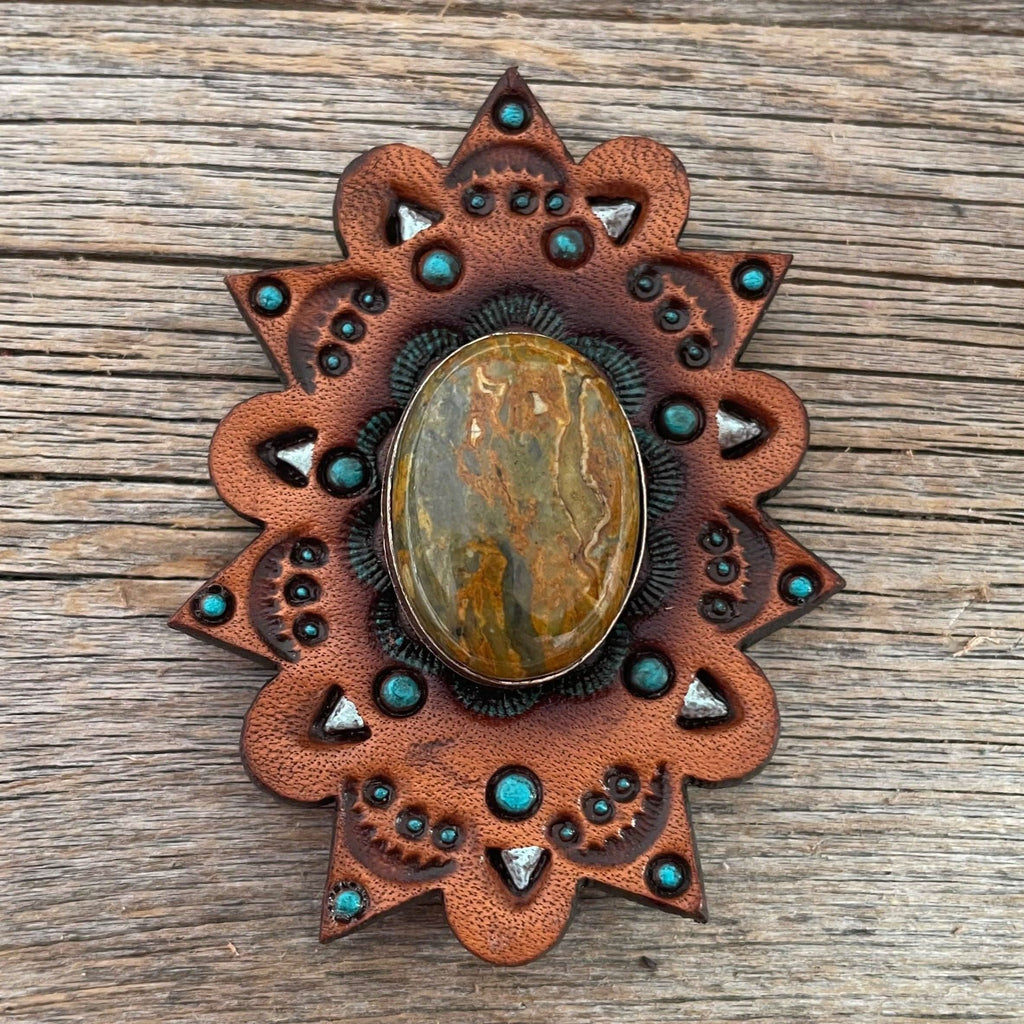 Leather Rosette Starburst - Sage Cabochon Western Concho R110CABSG