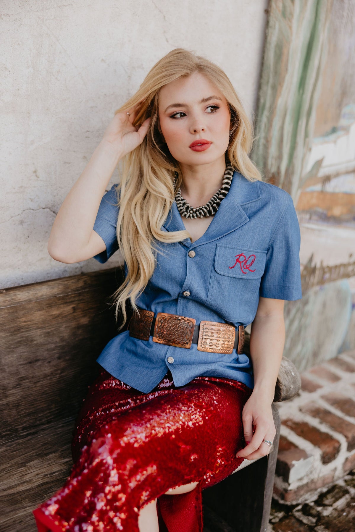 Denim Red Blouse - Camarillo Plains