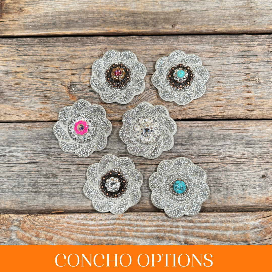 White Flower Rhinestone Rosette - Assorted Conchos