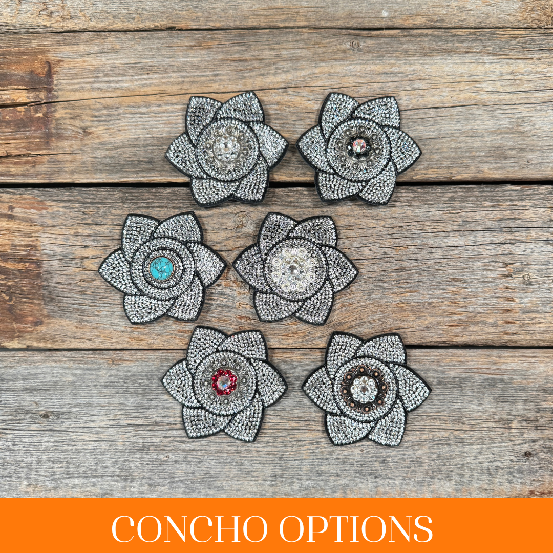 Black Pointed Flower Rhinestone Rosette - Assorted Conchos