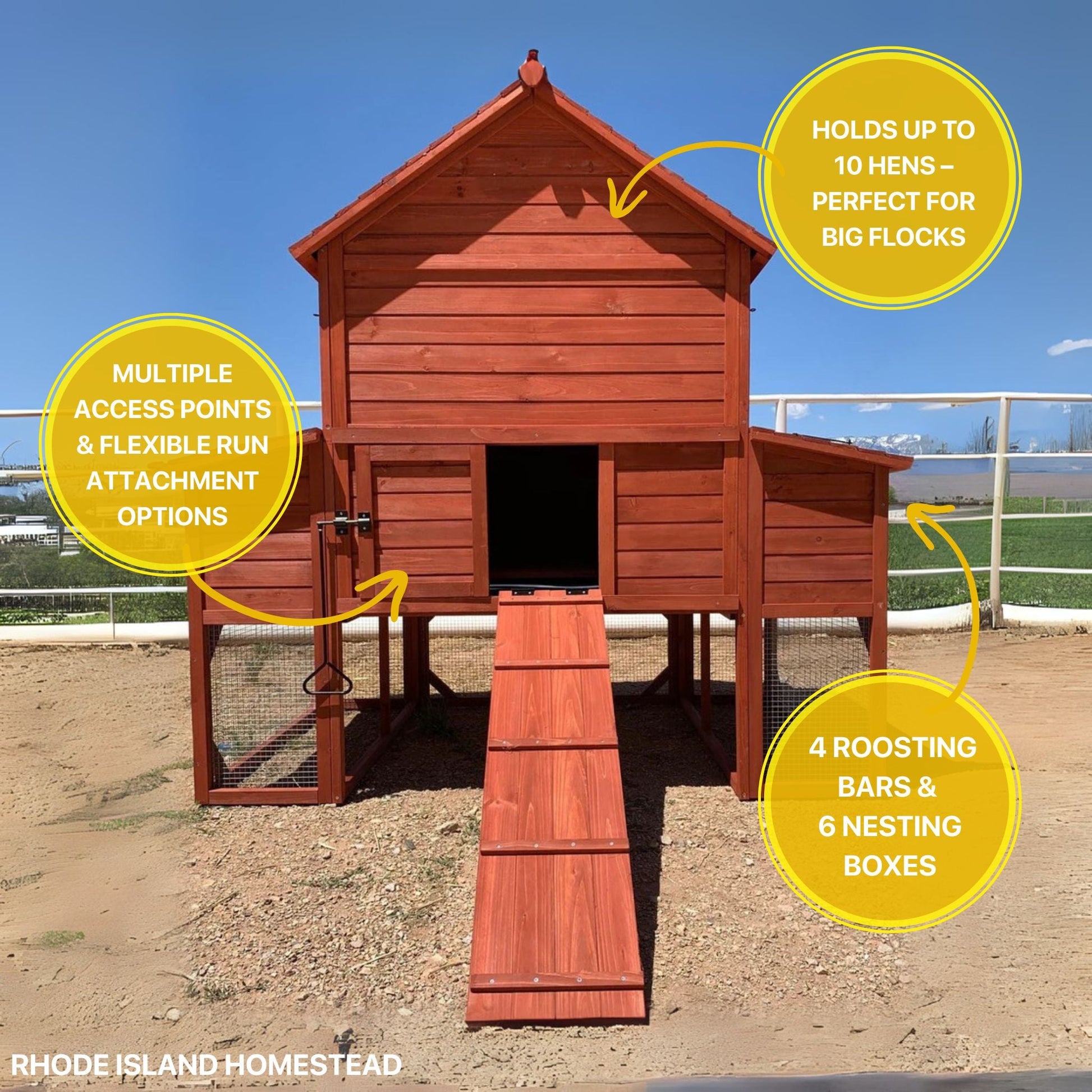 Chicken Coop for 10 Chickens – Rhode Island Homestead Coop with Run Extension Options